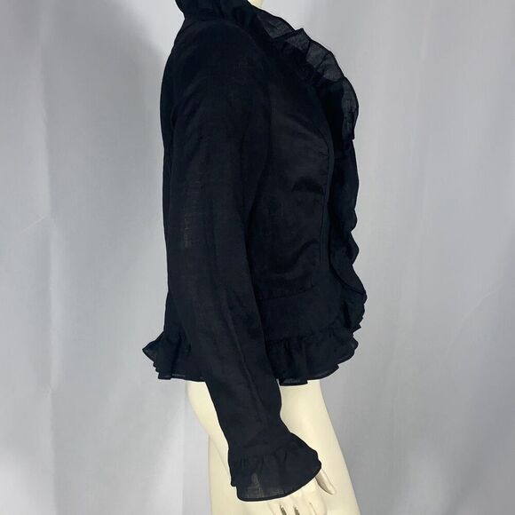 Vintage Y2K Black Ruffled Button Down Linen Top Size 12 - Picture 5 of 16